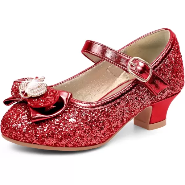 imagePANDANINJIA Girls Dress Shoes Mary Jane Shoes for Girls Low Girls Heels for Kids Toddler Flower Girl Wedding Party SchoolS Red Sequin