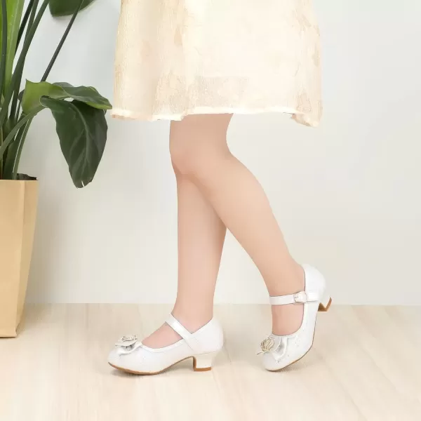 imagePANDANINJIA Girls Dress Shoes Mary Jane Shoes for Girls Low Girls Heels for Kids Toddler Flower Girl Wedding Party SchoolS White Sequin