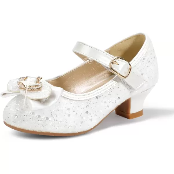 imagePANDANINJIA Girls Dress Shoes Mary Jane Shoes for Girls Low Girls Heels for Kids Toddler Flower Girl Wedding Party SchoolS White Sequin