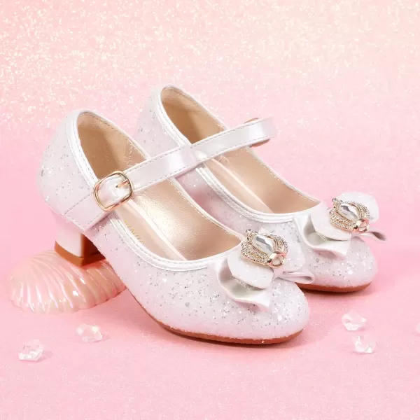 imagePANDANINJIA Girls Dress Shoes Mary Jane Shoes for Girls Low Girls Heels for Kids Toddler Flower Girl Wedding Party SchoolS White Sequin