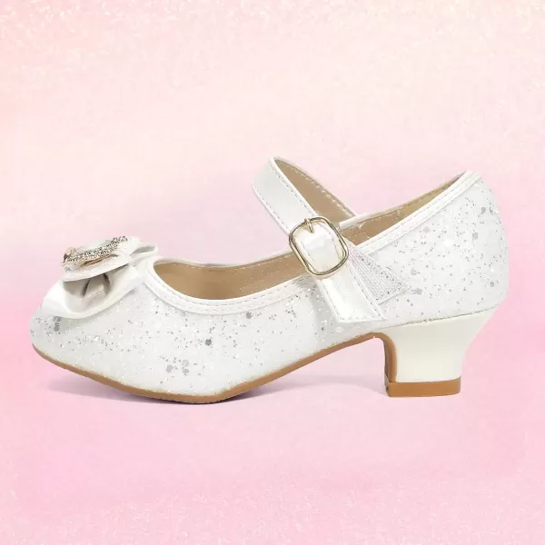imagePANDANINJIA Girls Dress Shoes Mary Jane Shoes for Girls Low Girls Heels for Kids Toddler Flower Girl Wedding Party SchoolS White Sequin