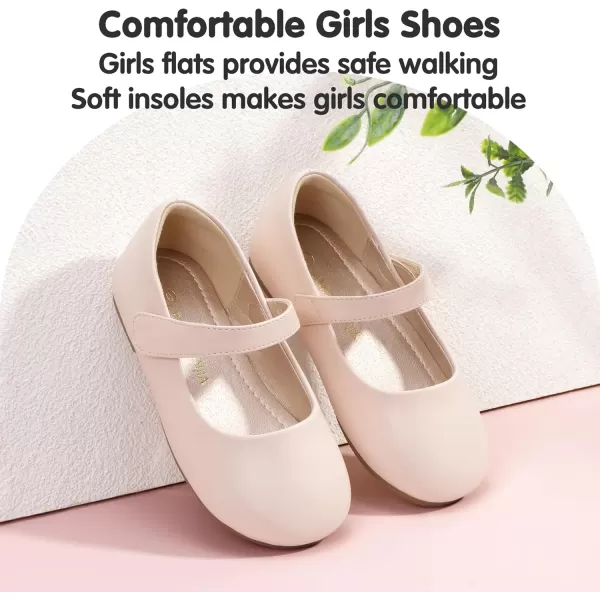 imagePANDANINJIA Girls Dress Shoes Toddler Flower Girl Kids Mary Jane Shoes Ballet Flats School Wedding Party Church Girls ShoesBeige Pu