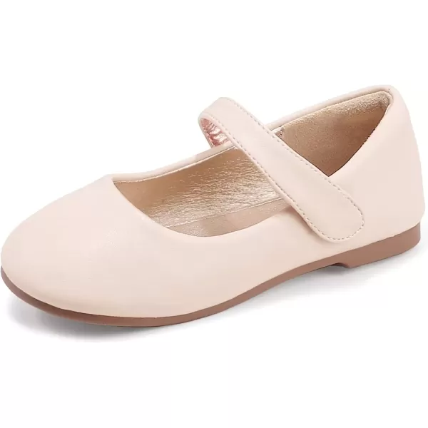 imagePANDANINJIA Girls Dress Shoes Toddler Flower Girl Kids Mary Jane Shoes Ballet Flats School Wedding Party Church Girls ShoesBeige Pu