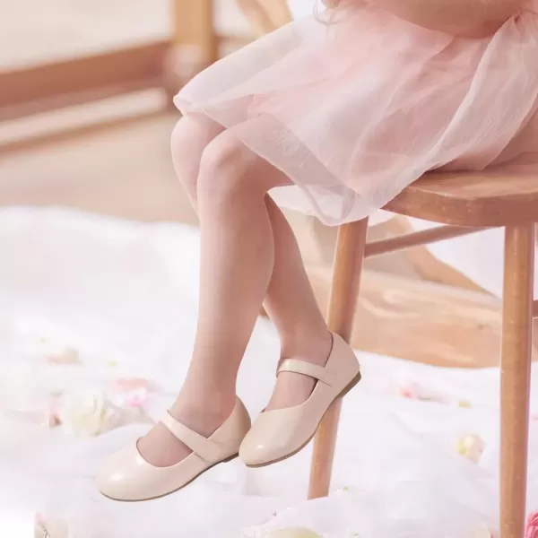 imagePANDANINJIA Girls Dress Shoes Toddler Flower Girl Kids Mary Jane Shoes Ballet Flats School Wedding Party Church Girls ShoesBeige Pu