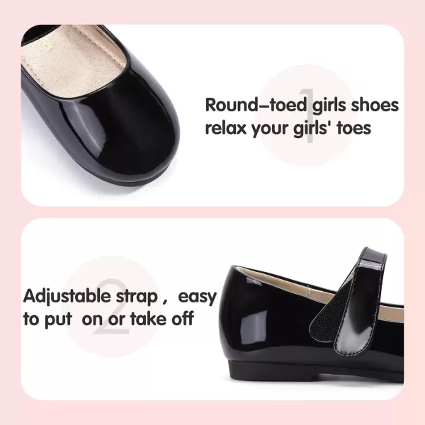 imagePANDANINJIA Girls Dress Shoes Toddler Flower Girl Kids Mary Jane Shoes Ballet Flats School Wedding Party Church Girls ShoesBlack Patent