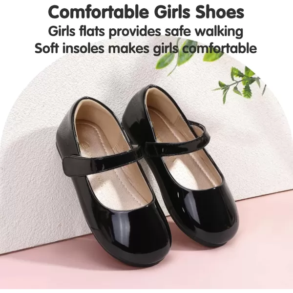 imagePANDANINJIA Girls Dress Shoes Toddler Flower Girl Kids Mary Jane Shoes Ballet Flats School Wedding Party Church Girls ShoesBlack Patent