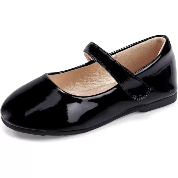 imagePANDANINJIA Girls Dress Shoes Toddler Flower Girl Kids Mary Jane Shoes Ballet Flats School Wedding Party Church Girls ShoesBlack Patent