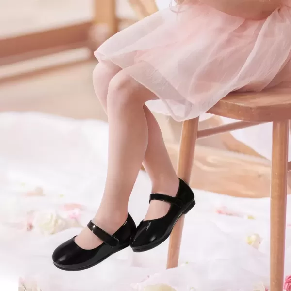 imagePANDANINJIA Girls Dress Shoes Toddler Flower Girl Kids Mary Jane Shoes Ballet Flats School Wedding Party Church Girls ShoesBlack Patent