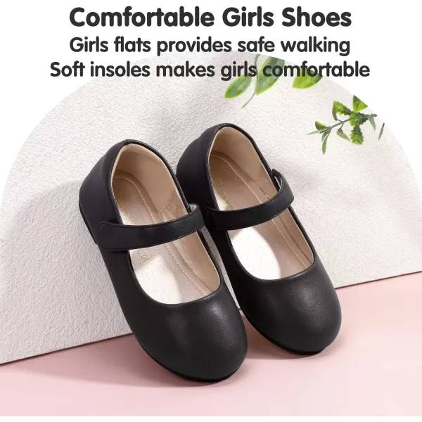 imagePANDANINJIA Girls Dress Shoes Toddler Flower Girl Kids Mary Jane Shoes Ballet Flats School Wedding Party Church Girls ShoesBlack Pu