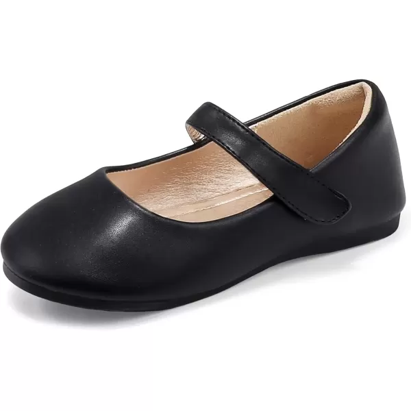imagePANDANINJIA Girls Dress Shoes Toddler Flower Girl Kids Mary Jane Shoes Ballet Flats School Wedding Party Church Girls ShoesBlack Pu
