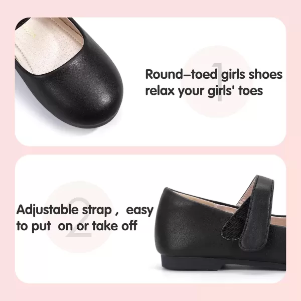 imagePANDANINJIA Girls Dress Shoes Toddler Flower Girl Kids Mary Jane Shoes Ballet Flats School Wedding Party Church Girls ShoesBlack Pu