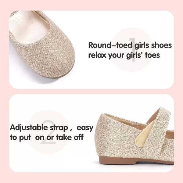imagePANDANINJIA Girls Dress Shoes Toddler Flower Girl Kids Mary Jane Shoes Ballet Flats School Wedding Party Church Girls ShoesGold Glitter