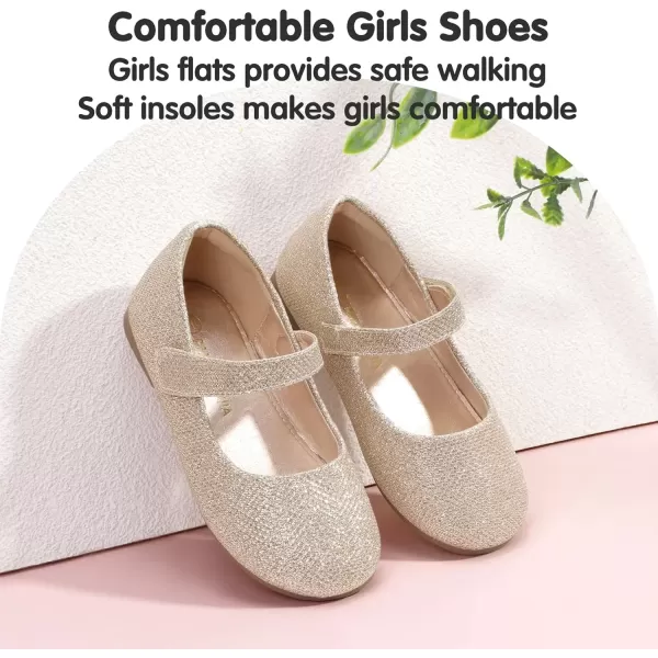 imagePANDANINJIA Girls Dress Shoes Toddler Flower Girl Kids Mary Jane Shoes Ballet Flats School Wedding Party Church Girls ShoesGold Glitter