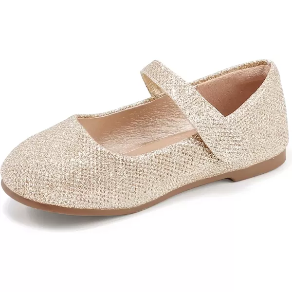 imagePANDANINJIA Girls Dress Shoes Toddler Flower Girl Kids Mary Jane Shoes Ballet Flats School Wedding Party Church Girls ShoesGold Glitter