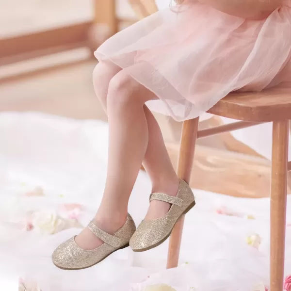 imagePANDANINJIA Girls Dress Shoes Toddler Flower Girl Kids Mary Jane Shoes Ballet Flats School Wedding Party Church Girls ShoesGold Glitter