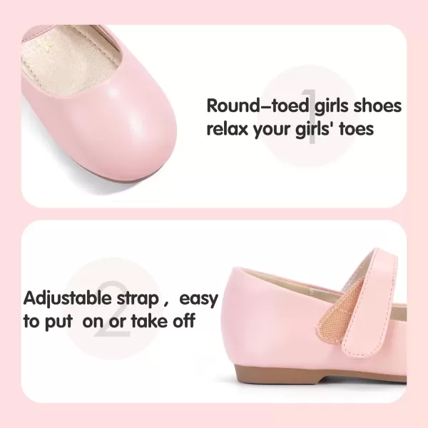 imagePANDANINJIA Girls Dress Shoes Toddler Flower Girl Kids Mary Jane Shoes Ballet Flats School Wedding Party Church Girls ShoesPink Pu