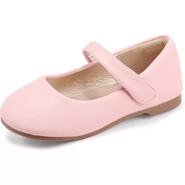 imagePANDANINJIA Girls Dress Shoes Toddler Flower Girl Kids Mary Jane Shoes Ballet Flats School Wedding Party Church Girls ShoesPink Pu