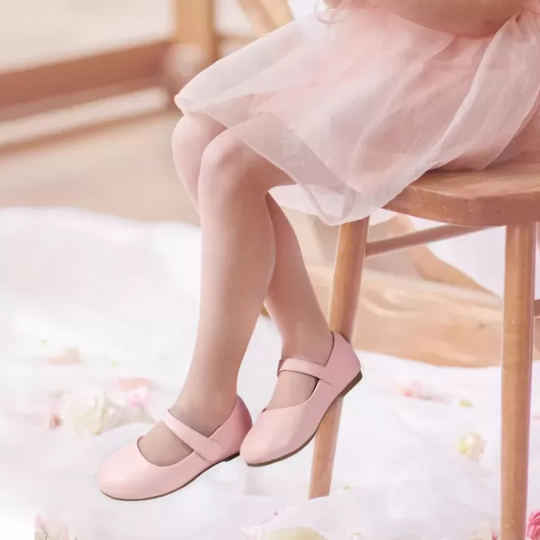 imagePANDANINJIA Girls Dress Shoes Toddler Flower Girl Kids Mary Jane Shoes Ballet Flats School Wedding Party Church Girls ShoesPink Pu