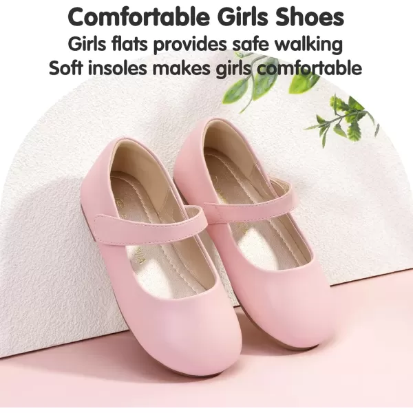 imagePANDANINJIA Girls Dress Shoes Toddler Flower Girl Kids Mary Jane Shoes Ballet Flats School Wedding Party Church Girls ShoesPink Pu