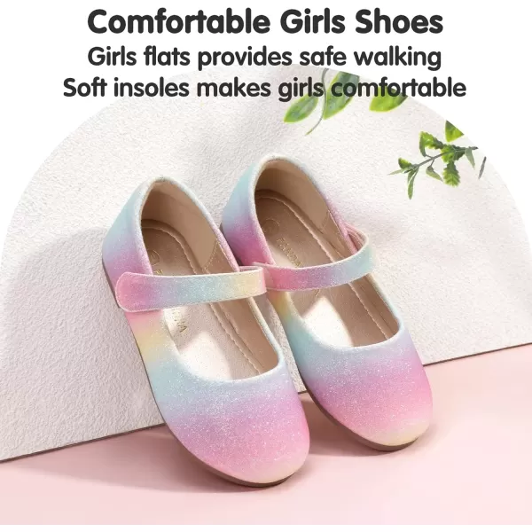 imagePANDANINJIA Girls Dress Shoes Toddler Flower Girl Kids Mary Jane Shoes Ballet Flats School Wedding Party Church Girls ShoesRainbow Glitter