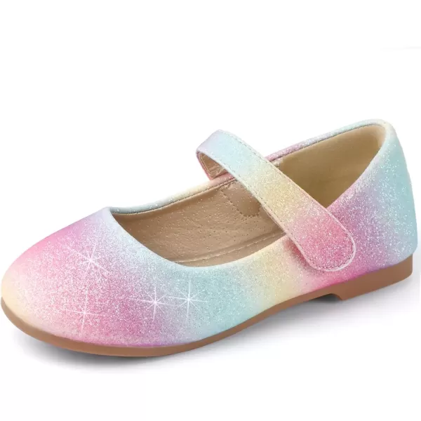 imagePANDANINJIA Girls Dress Shoes Toddler Flower Girl Kids Mary Jane Shoes Ballet Flats School Wedding Party Church Girls ShoesRainbow Glitter