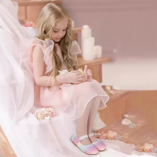imagePANDANINJIA Girls Dress Shoes Toddler Flower Girl Kids Mary Jane Shoes Ballet Flats School Wedding Party Church Girls ShoesRainbow Glitter