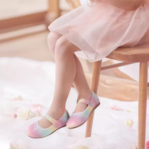 imagePANDANINJIA Girls Dress Shoes Toddler Flower Girl Kids Mary Jane Shoes Ballet Flats School Wedding Party Church Girls ShoesRainbow Glitter