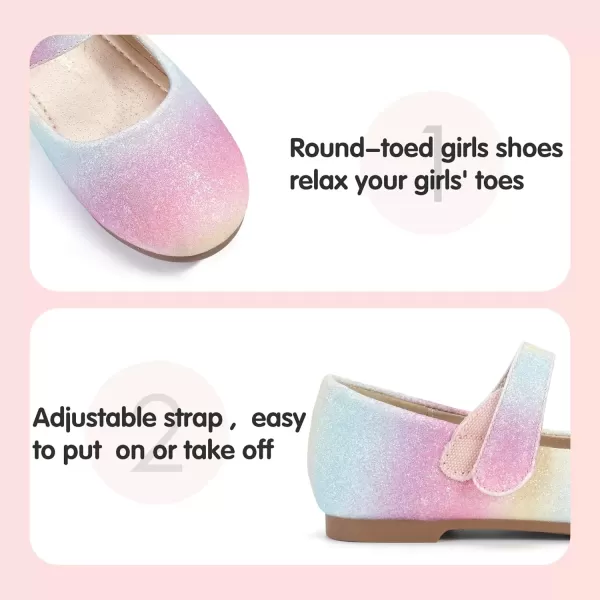imagePANDANINJIA Girls Dress Shoes Toddler Flower Girl Kids Mary Jane Shoes Ballet Flats School Wedding Party Church Girls ShoesRainbow Glitter