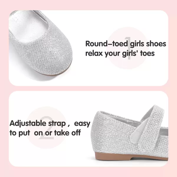imagePANDANINJIA Girls Dress Shoes Toddler Flower Girl Kids Mary Jane Shoes Ballet Flats School Wedding Party Church Girls ShoesSilver Glitter