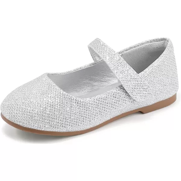 imagePANDANINJIA Girls Dress Shoes Toddler Flower Girl Kids Mary Jane Shoes Ballet Flats School Wedding Party Church Girls ShoesSilver Glitter