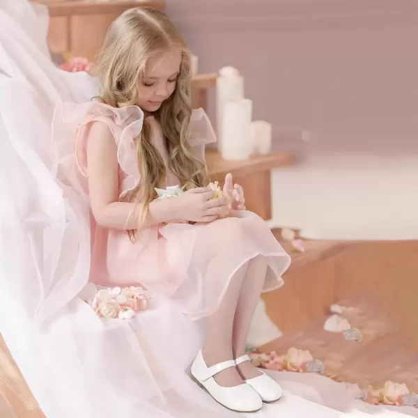imagePANDANINJIA Girls Dress Shoes Toddler Flower Girl Kids Mary Jane Shoes Ballet Flats School Wedding Party Church Girls ShoesWhite Pu