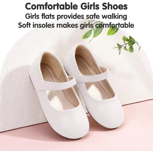 imagePANDANINJIA Girls Dress Shoes Toddler Flower Girl Kids Mary Jane Shoes Ballet Flats School Wedding Party Church Girls ShoesWhite Pu