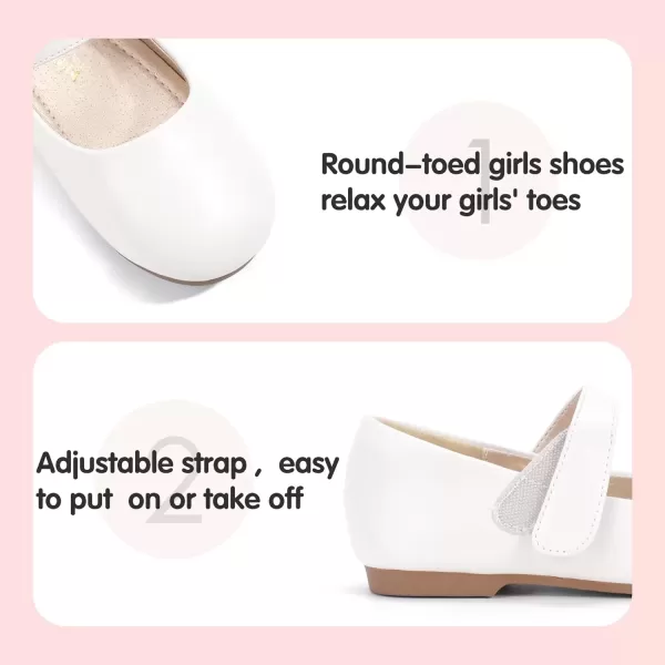 imagePANDANINJIA Girls Dress Shoes Toddler Flower Girl Kids Mary Jane Shoes Ballet Flats School Wedding Party Church Girls ShoesWhite Pu