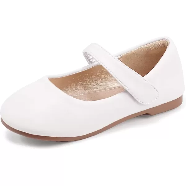 imagePANDANINJIA Girls Dress Shoes Toddler Flower Girl Kids Mary Jane Shoes Ballet Flats School Wedding Party Church Girls ShoesWhite Pu