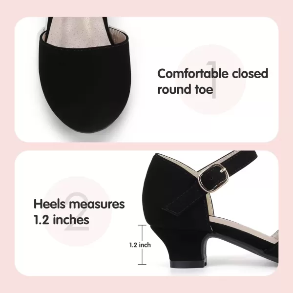 imagePANDANINJIA Girls Heels Dress Shoes Flower Girl Ankle Strap Closed Toe Toddler Heels Wedding Party Little Big Kids Pump ShoesBlack Nubuck