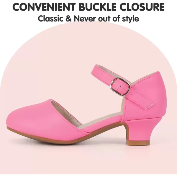 imagePANDANINJIA Girls Heels Dress Shoes Flower Girl Ankle Strap Closed Toe Toddler Heels Wedding Party Little Big Kids Pump ShoesFuchsia Pu