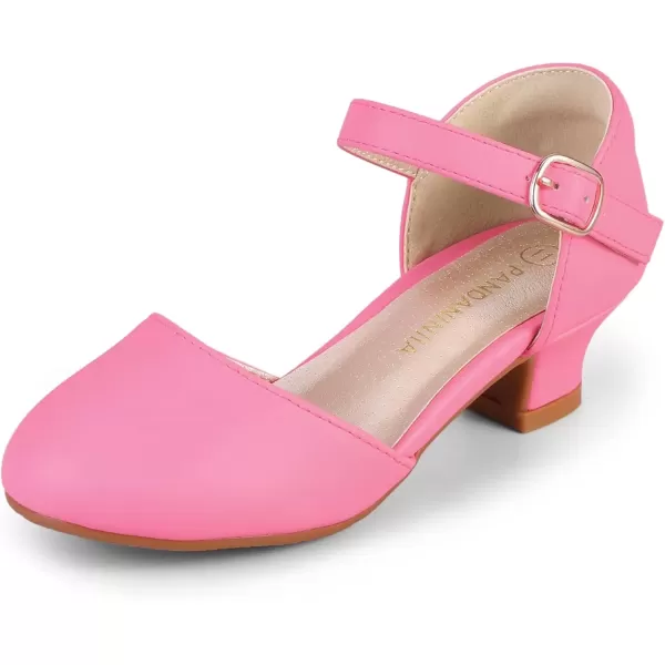 imagePANDANINJIA Girls Heels Dress Shoes Flower Girl Ankle Strap Closed Toe Toddler Heels Wedding Party Little Big Kids Pump ShoesFuchsia Pu
