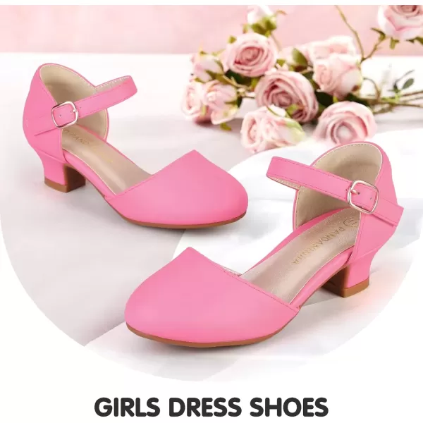imagePANDANINJIA Girls Heels Dress Shoes Flower Girl Ankle Strap Closed Toe Toddler Heels Wedding Party Little Big Kids Pump ShoesFuchsia Pu