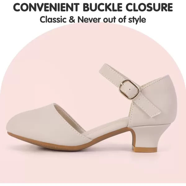 imagePANDANINJIA Girls Heels Dress Shoes Flower Girl Ankle Strap Closed Toe Toddler Heels Wedding Party Little Big Kids Pump ShoesNude Nubuck