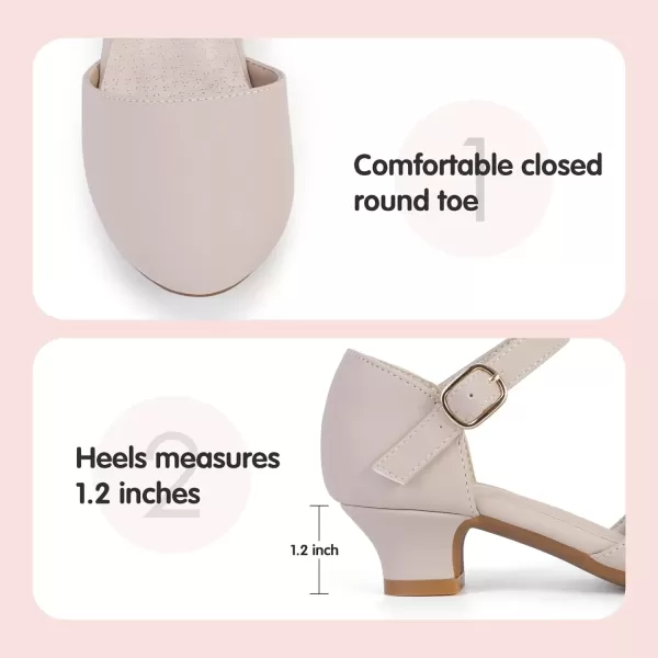 imagePANDANINJIA Girls Heels Dress Shoes Flower Girl Ankle Strap Closed Toe Toddler Heels Wedding Party Little Big Kids Pump ShoesNude Nubuck
