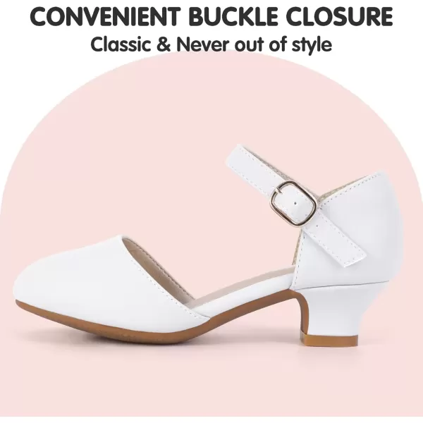 imagePANDANINJIA Girls Heels Dress Shoes Flower Girl Ankle Strap Closed Toe Toddler Heels Wedding Party Little Big Kids Pump ShoesWhite Pu