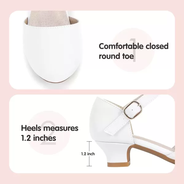 imagePANDANINJIA Girls Heels Dress Shoes Flower Girl Ankle Strap Closed Toe Toddler Heels Wedding Party Little Big Kids Pump ShoesWhite Pu