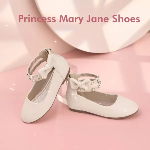 imagePANDANINJIA Jessica Toddler Girls Dress Shoes Ankle Strap Ballet Flats Flower Girl Shoes for Wedding Party SchoolBeige Pu