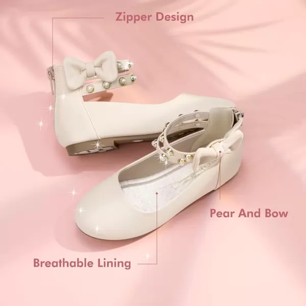imagePANDANINJIA Jessica Toddler Girls Dress Shoes Ankle Strap Ballet Flats Flower Girl Shoes for Wedding Party SchoolBeige Pu
