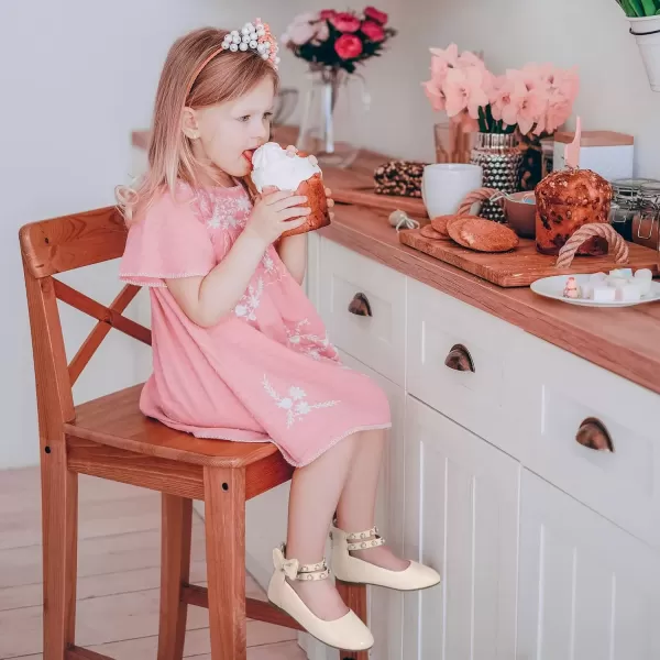 imagePANDANINJIA Jessica Toddler Girls Dress Shoes Ankle Strap Ballet Flats Flower Girl Shoes for Wedding Party SchoolBeige Pu