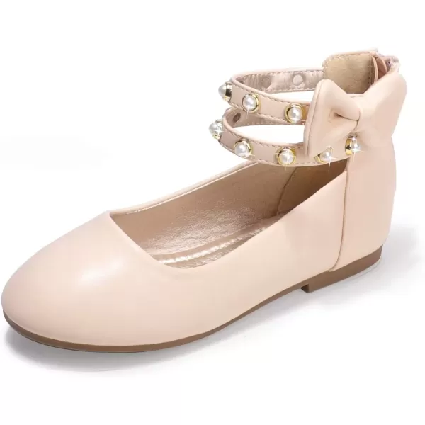 imagePANDANINJIA Jessica Toddler Girls Dress Shoes Ankle Strap Ballet Flats Flower Girl Shoes for Wedding Party SchoolBeige Pu