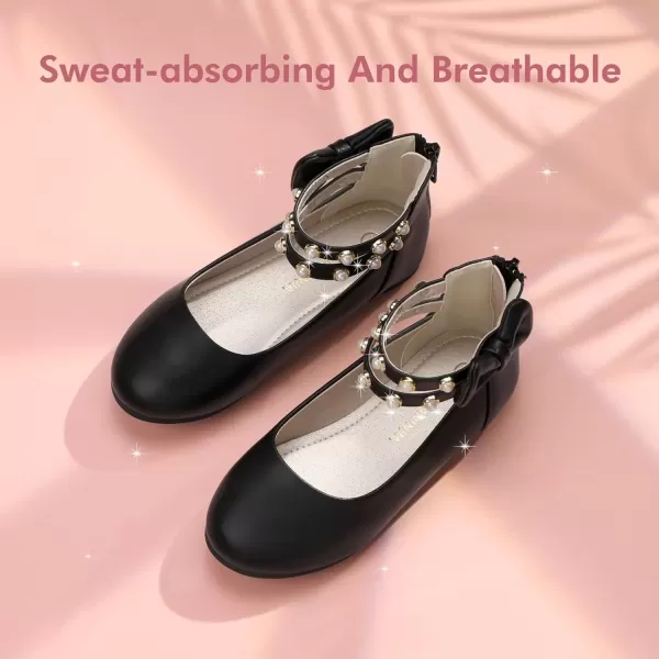 imagePANDANINJIA Jessica Toddler Girls Dress Shoes Ankle Strap Ballet Flats Flower Girl Shoes for Wedding Party SchoolBlack Pu
