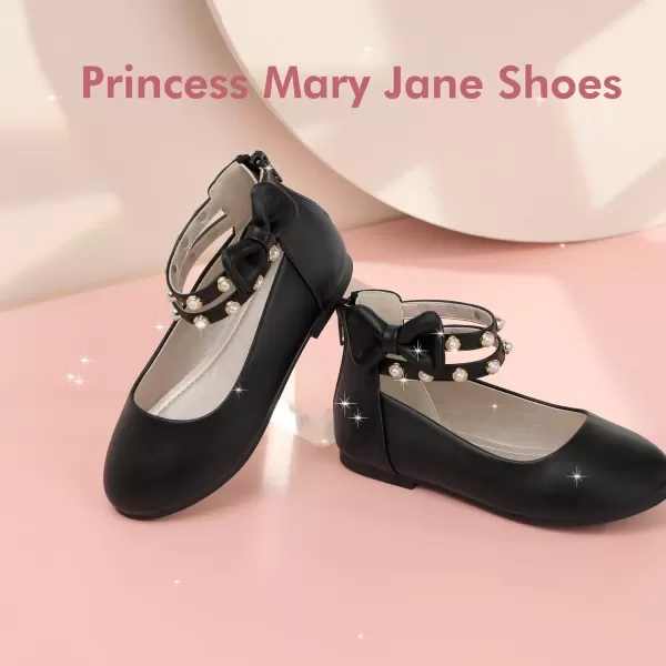 imagePANDANINJIA Jessica Toddler Girls Dress Shoes Ankle Strap Ballet Flats Flower Girl Shoes for Wedding Party SchoolBlack Pu