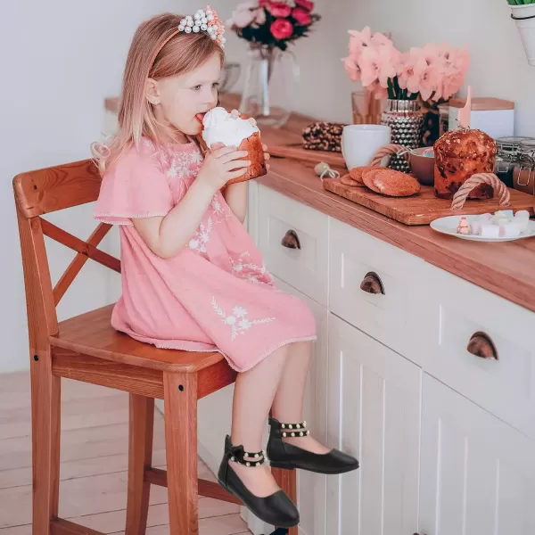 imagePANDANINJIA Jessica Toddler Girls Dress Shoes Ankle Strap Ballet Flats Flower Girl Shoes for Wedding Party SchoolBlack Pu