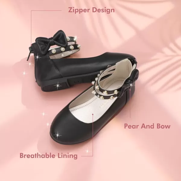 imagePANDANINJIA Jessica Toddler Girls Dress Shoes Ankle Strap Ballet Flats Flower Girl Shoes for Wedding Party SchoolBlack Pu